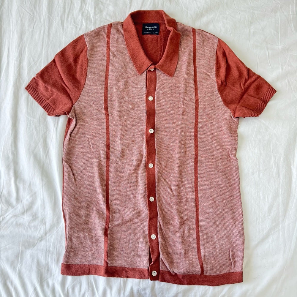Abercrombie & Fitch Burnt Orange Knit Button-Down Polo
